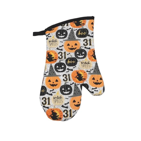 Happy Haunting Halloween Pumpkins bats Oven Mitt Dish Towel Kitchen decor 2p Set - Picture 4 of 10